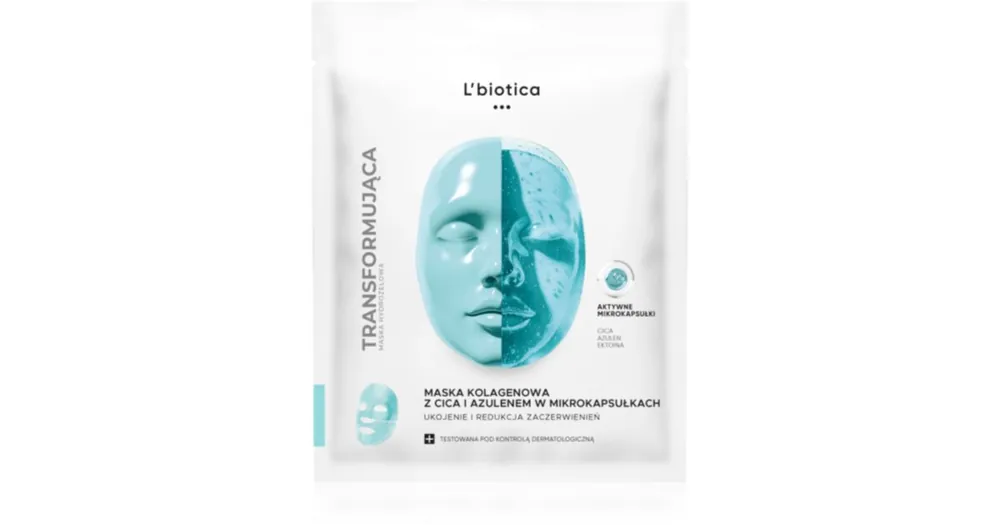 L’bioticaTransforming Collagen Mask with CICA and Azulene in Microcapsules kollagén maszk bőrpír ellen Azonnal elérhető