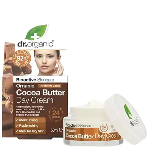 Árcsökkenés Dr. Organic Kakaóvaj Nappali arcápoló krém 50 ml