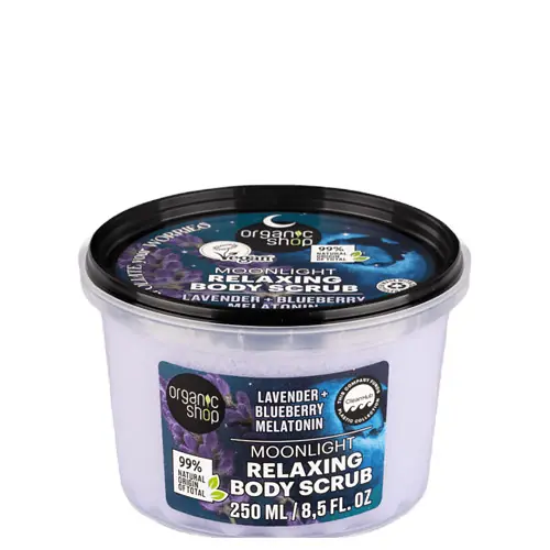 Organic Shop Levendula, áfonya és melatonin Relaxáló testradír 250 ml Árcsökkenés