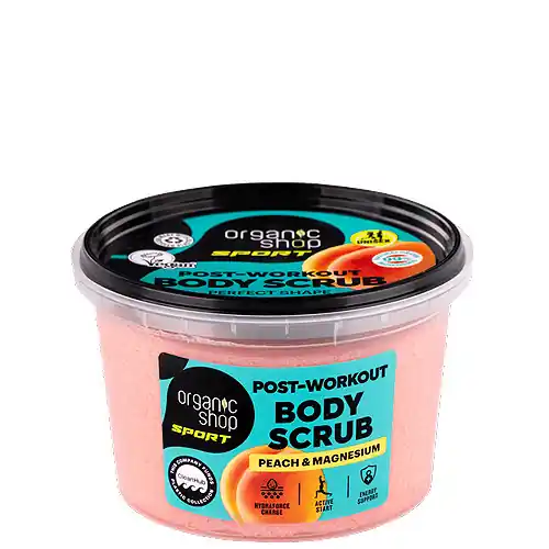 Organic Shop Sport - Őszibarack és magnézium Edzés utáni testradír 250 ml Újdonság